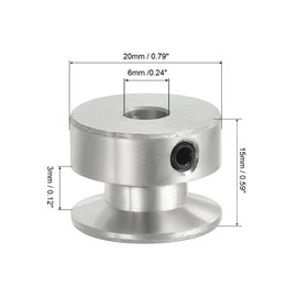 PATIKIL V-Belt Pulley, 6mm Fixed Bore 20mm Outer Dia Single Groove Pulley Wheel Aluminum Alloy V-Groove Drive Pulley for Motor Shaft 1-3MM PU Round Belt
