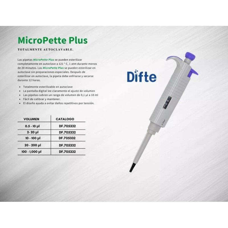 Difte Micropipeta Volumen Variable Autoclavable 1000-5000µl
