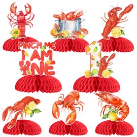 SHADOAMP Crawfish Theme First Birthday Decorations, 8pcs Pinch Me Im One Crawfish Honeycomb Centerpiece Double-Sided Printing Table Decorations for Lobster Crayfish Theme 1st One Year Old Birthday
