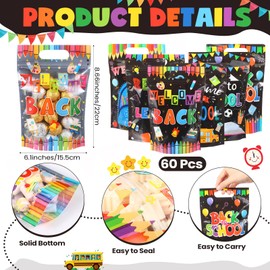 Kosiz 60 Pcs Back to School Gift Bags with Handles Plastic Welcome Back Sealing Candy Treat Goodie Cookie Bags Bulk for First Day of School Classroom Birthday Party Favors Supplies