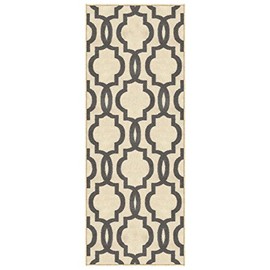 Custom Size Ivory Moroccan Trellis Rubber Backed Non-Slip Hallway Stair Runner Rug 22in X 2ft