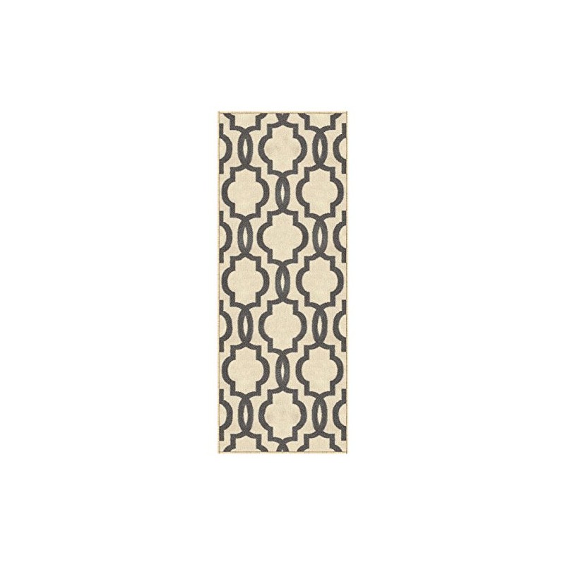 Custom Size Ivory Moroccan Trellis Rubber Backed Non-Slip Hallway Stair
