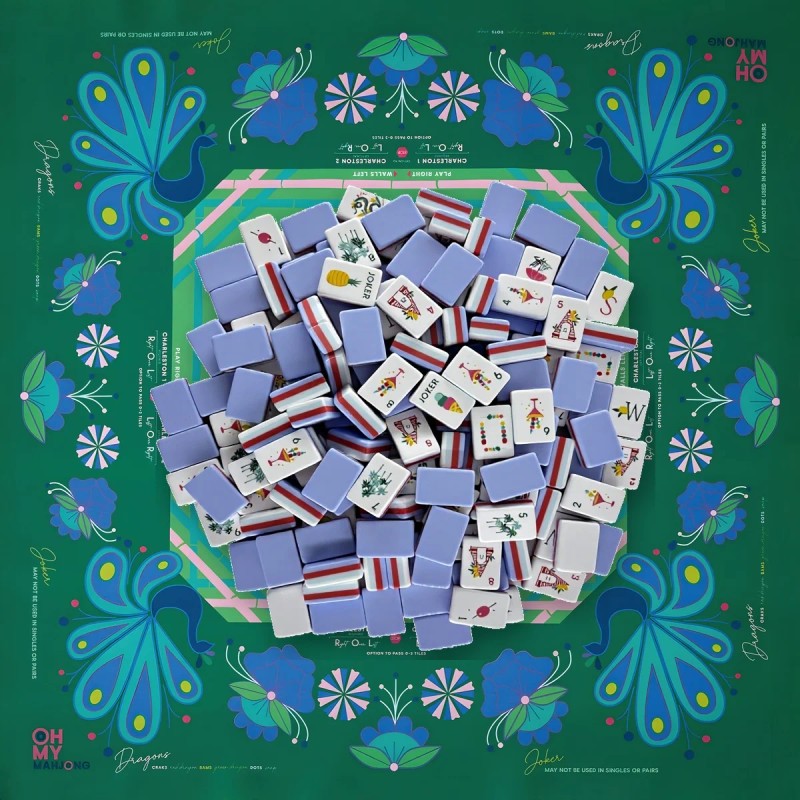1-7/16" Extra-Large 4-Layer American Mahjong, 160-Tile Cornflower Blue Peacock MatColor: