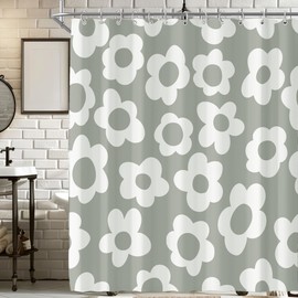 Gray Cute Retro Floral Abstract Flower Shower Curtain for Bathroom 72W*72H Inch 70s Lovely Vintage Aesthetic Funky Bathtub Decor Modern Trendy Waterproof Polyester Fabric Set with 12 Hooks