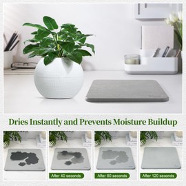 Dovesail Plant Saucer, 12" Instantly Dry Diatomaceous Earth Stone Prevents Moisture Buildup, Flower Plant Tray Pot Saucer Keep Counter and Floors Dry and Clean (2 Pack)- Dark Gray