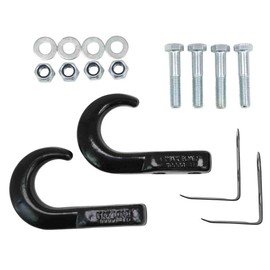 Mytee Products 2 Pc Tow Hook for Trucks - 10,000 lbs Capacity - Black Powder Coated Forged Steel Universal Recovery Tow Hook w/Safety Latch Clip for Jeep, Chevy - Tow Truck Accessories