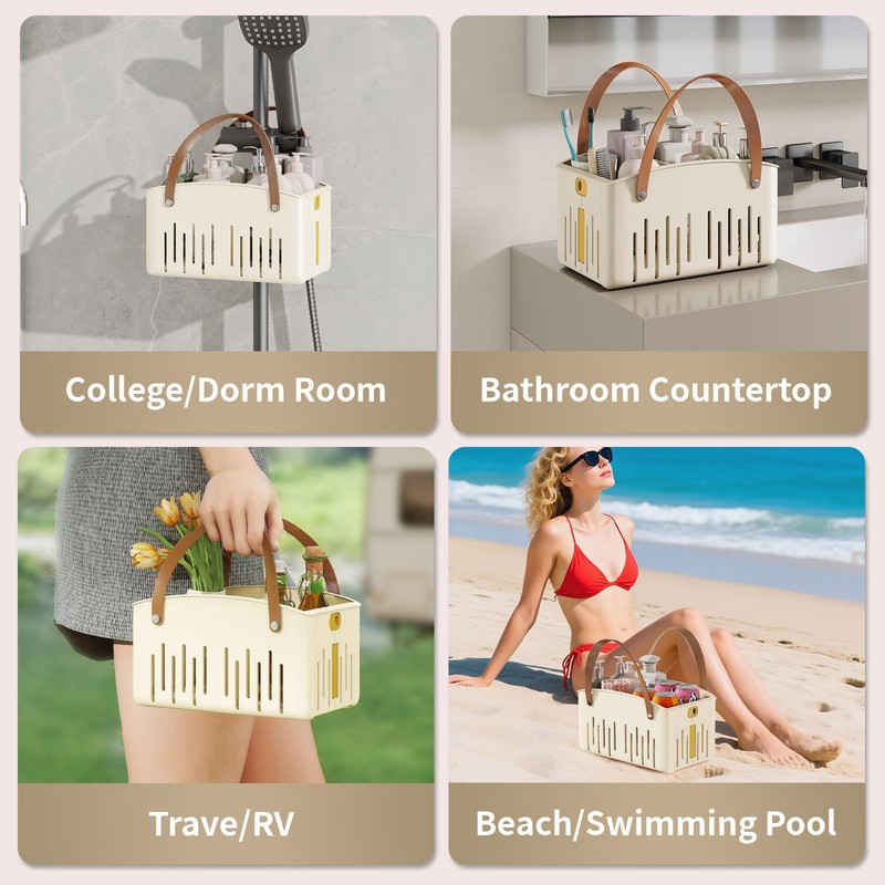 Portable Shower Caddy,Foldable Shower Caddy with Handle and Adjustable Divider,Plastic