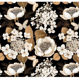 Abyssaly Vintage Floral Peel and Stick Wallpaper, Black and Gold Leaf Wallpaper, Self Adhesive Dark Floral Contact Paper Vinyl for Bedroom Bathroom Cabinets Drawers Decor 17.3" x 393.7"