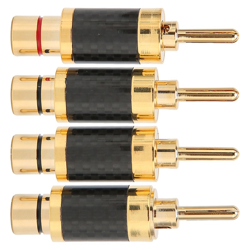 4Pcs Banana Plug Brass Gold Plated Black Carbon Fiber Shell