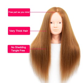 NAYOO Mannequin Head with Real Hair 60% Straight Training Head with Sturdy Clamp and Tools Cosmetology Mannequin Head for Styling Braid Curly Cut Practice Doll Head Christmas Gift(27#, Non-Makeup)