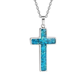 Lauren-Spencer Turquoise Cross Necklace for Women Dainty Simple Cross Necklace Stainless Steel Small Blue Turquoise Gemstone Cross Pendant for Women Christian Jewelry Religious Gifts