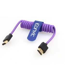 Eonvic 2.1 HDMI Coiled Cable 8K HDMI to HDMI Cable High Speed Thin HDMI Male to Male Extender Braided Coiled Cable for ATOMOS Ninja V, Sony a7siii, Portkeys BM5 Monitor (Coiled Braided cable, Purple