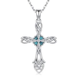 Kootwo 925 Sterling Silver Filigree Cross Necklace Exquisite Turquoise Cross Pendant Necklace Turquoise Jewelry Gifts for Women