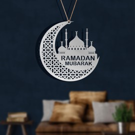 20×20cm Ramadan Decorations,Acrylic Eid Mubarak Decorations for Home with Rope And Hook,Ramadan Mubarak Hanging Decoration Eid Ornaments for Islamic Muslim Party (Silver)