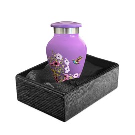 Toseng Memorials - Urns for Human Ashes Adult Female, Burial Urns, Decorative Urns, Funeral Urns, Cremation Urns for Women and Men - Purple, Hummingbird, 1 Small Keepsake