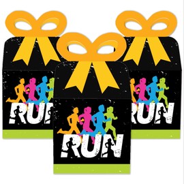 Big Dot of Happiness Set the Pace - Running - Square Favor Gift Boxes - Track, Cross Country or Marathon Party Bow Boxes - Set of 12