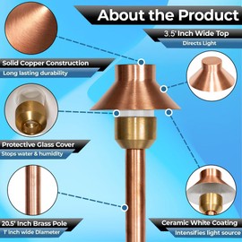 MIK Solutions LED Pathway 130 Landscape Light - 12V Solid Copper Low Voltage 4W G4 LED Light Bulb Warm White Included Outdoor Mushroom Security Garden Patio Area Light