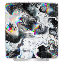 JAWO Black and White Marble Shower Curtain Cool Colorful Gouache Rainbow Gold Crack Shower Curtain Set, Abstract Waterproof Shower Curtain Marble, Hooks Included,72X72