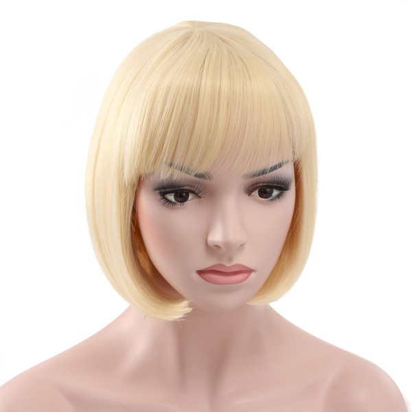 OneDor® 10” Short Straight Flapper Bob Heat Friendly Cosplay Party Costume Hair Wig (613#-Pre Bleach Blonde) …