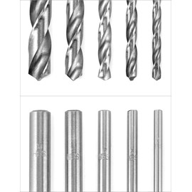 QWORK® 5 Piece Twist Drill Bit Set, 200 mm HSS Drill, Diameter 4 mm/5 mm/6 mm/8 mm/10 mm