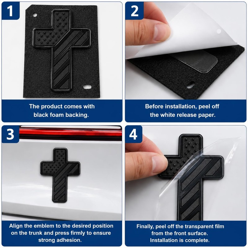 3D Christian Cross Car Emblem - American Flag Patriotic Jesus