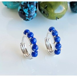 H&F 925 Sterling Silver Natural Round Lapis Lazuli 1/2" Hoop Earrings Gold-plated