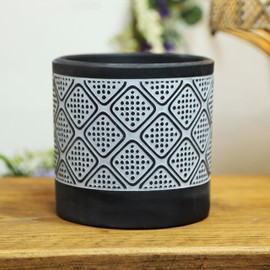 Fyne-Finds Cement Black N White Pot Doted Patterned Diamond Planter 13cm, 5inch Indoor Home Decorative Gift
