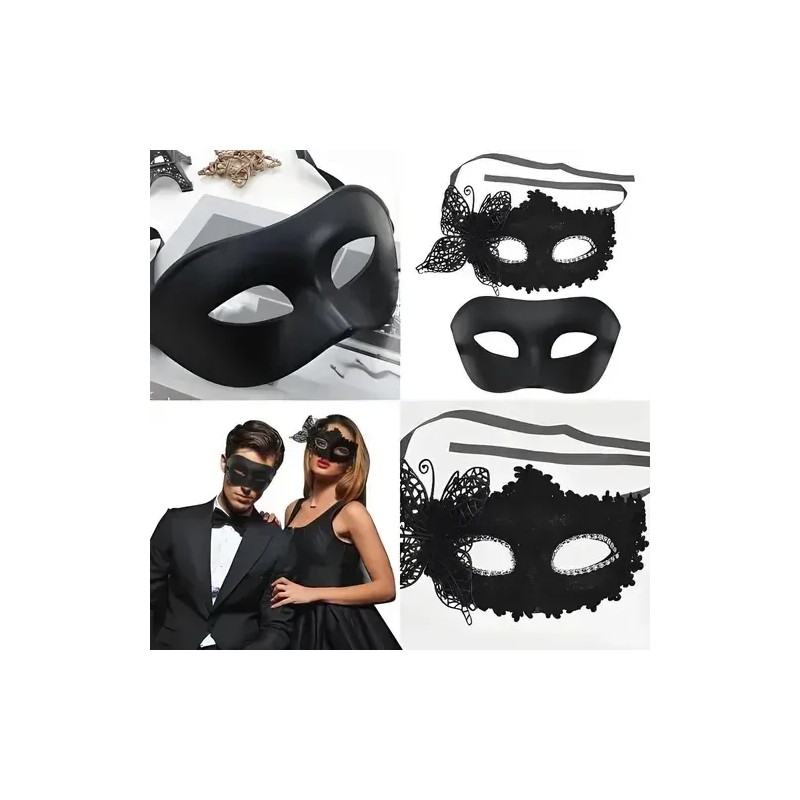 Antifaz Fiesta Másca Halloween Pareja Carnaval Cosplay Negra Negro