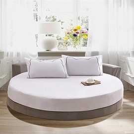 FANSU Round Fitted Sheet 220 x 220, 100% Cotton Flat Sheet, Breathable Soft, White, Round Fitted Sheets for Box Spring Bed, Suitable for Mattress up to 25 cm