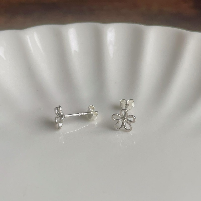 Silver 925 Earrings, Silver, Flower, Simple, Hypoallergenic, Sterling Silver Silver