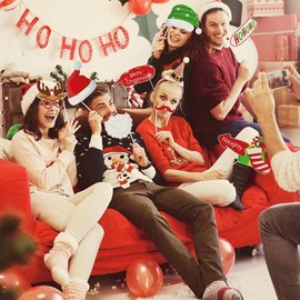 TX Photo Props Party Decoration Christmas Photo Props Family Party Decorations Christmas Party Photos and Accessories (32 Pieces)