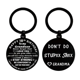 ENGZHI Grandson 18th Birthday Gifts for Men from Grandma, 18 Year Old Boys Birthday Decoration Keychain for Him