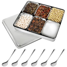 Stainless Steel Seasoning Container, 304 Stainless Steel Divided Serving Tray with Lid, Charcuterie Snack Box Container with 6 Removable Compartments, Food Storage, Snack Platters Organizer (6PCS)