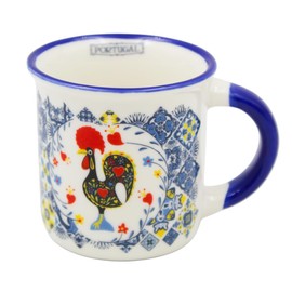 Portuguese Rooster Azulejo Ceramic Espresso Cup - 3 oz, Traditional Design, Microwave and Dishwasher Safe