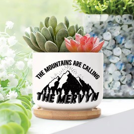 DecStic The Mountains are Calling The Custom Name Ceramic Planters Literary Quote Pots for Plants with Drainage Holes and Saucers Pot for Succulents Cactus Garden Windowsill