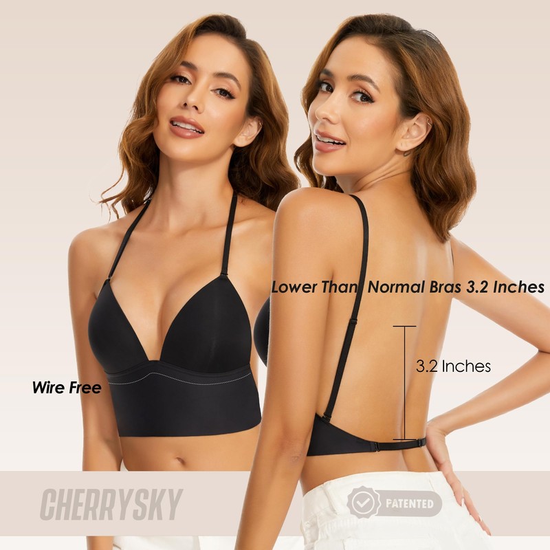Low Back Bras for Women-Seamless Invisiable Backless Bras-Wireless Triangle Bralette