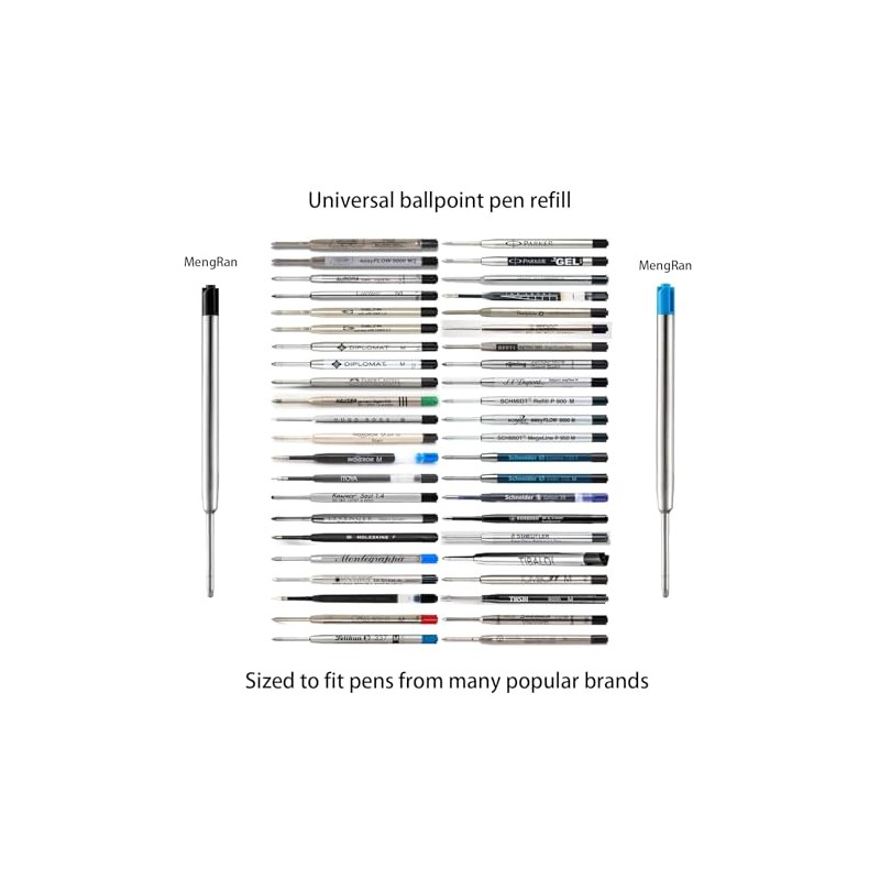 MengRan 3.9'' Ballpoint Ink Pen Refills,1mm Medium Tip,Compatible with Parker