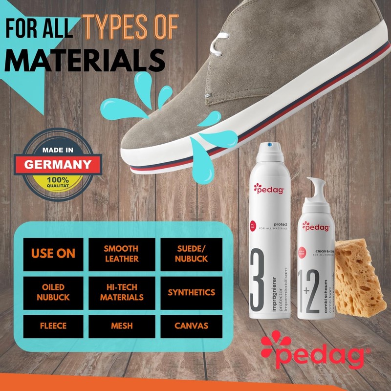pedag Leather/Suede/Nubuck/Textile Cleaner and Conditioner with Waterproofing Kit, 250 ml/150