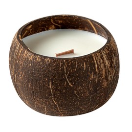 Restaurantware-Coco Casa 3.9 x 2.8 Inch Coconut Shell Candle, 1 Hand Poured Coconut Bowl Candle - Pineapple Papaya Fragrance, Double Wax Blend, Soy Wax Scented Candle, Wooden Wick