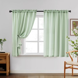 HOMEIDEAS Non-See-Through Sage Green Privacy Sheer Curtains 52 X 54 Inches Long 2 Panels Set, Fish Bone Pattern Semi Sheer Curtains Light Filtering Window Curtains Drapes for Bedroom Living Room