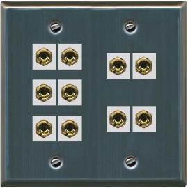 RiteAV 10 Banana 5 Speaker Surround  2 Gang Coupler Wall Plate 2 Gang Stainless