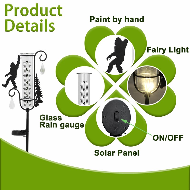 Rain Gauge Outdoor with Decorative Metal Black Sasquatch Solar Light