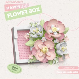 Vilbocr Flower Building Blocks Jewelry Box Flowers Building Set Flower Centerpiece Building Blocks，Proposal Ring Box，Valentine's Day Gift Ideas (Hibiscus Flower 494Pcs)