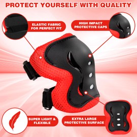 Kids Safety Protective Gear Set for Ages 3-12 Years, Adjustable Knee Pads, Elbow Pads, Wrist Guards for Boys Girls Skateboard, Roller Skating, Scooter, Cycling, etc (Red, Medium(for Ages 8-12))