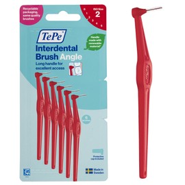 TePe Interdental Brush Angle, Red, 0.5mm/ISO 2, 6pcs, Interspace Cleaning, Plaque Remover for Teeth with Narrow Gaps, ensures Strong Gums and Teeth, Carton Pack