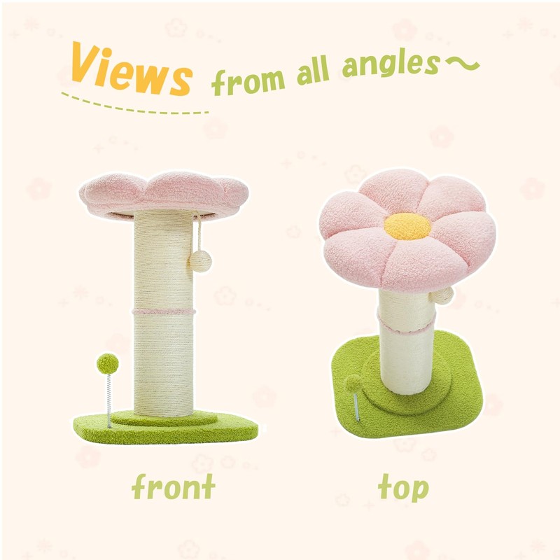 PEQULTI Flower Cat Scratching Post, Small Cat Tree, Scratcher for