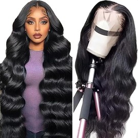 Hxxcoup Body Wave Wigs Human Hair 13x6 Lace Front Wig with Natural Hairline Natural Black Color Wear and Go Glueless Brazilian Remy Hair No Smell 180% Density for Woman 26 Inch