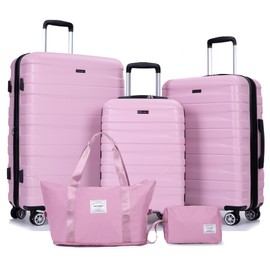 ROISDIYI Luggage Set of 5 pieces, Expandable Hard PC Suitcase Set with TSA Lock for rotating wheels, Lightweight Rolling Luggage for Men and Women (Pink)