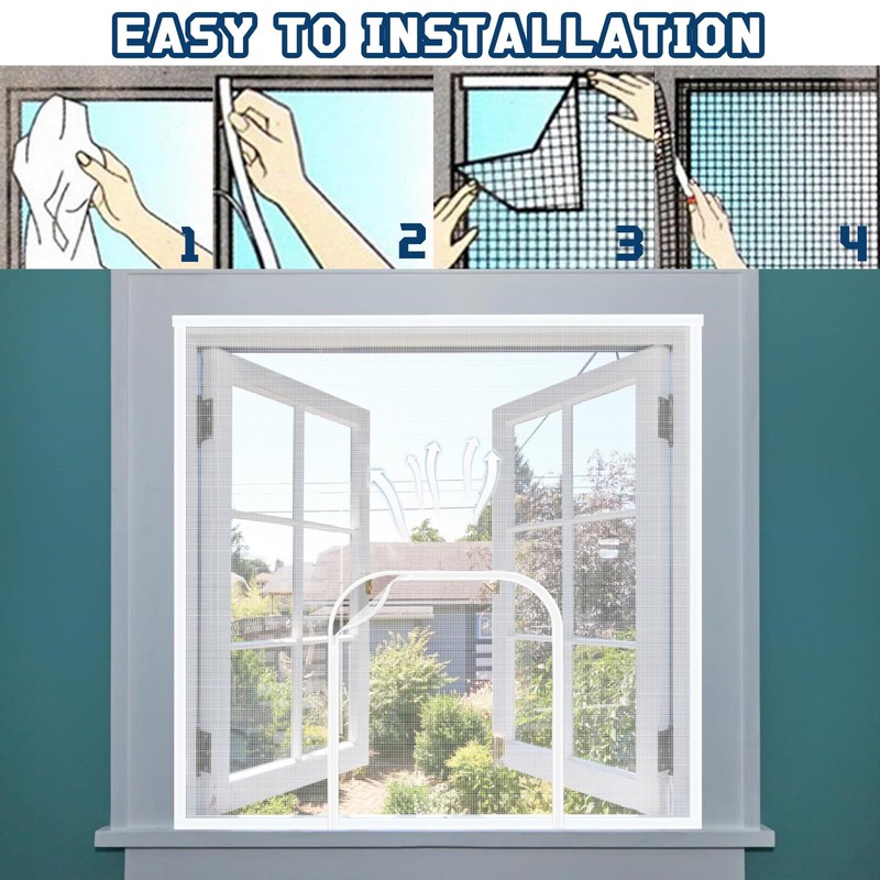 47'' x 47'' Adjustable Window Fly Screen, Fiberglass Mesh Mosquito