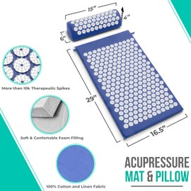 Sivan Health and Fitness Acupressure Mat and Pillow Set - Grounding Mat for Stress, Back & Neck Pain - Acupuncture Point Massage Mat for Muscle Relaxation, Sciatica, & Meditation - Includes Carry Bag
